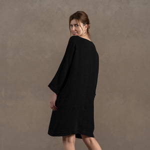 Selena Linen Tunic Dress in Black