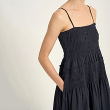 Load image into Gallery viewer, Boxy Smocked Cotton Dress in Black