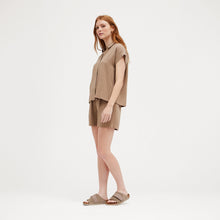 Load image into Gallery viewer, Linen Stripe Shorts in Umber