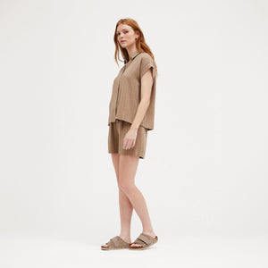 Linen Stripe Shorts in Umber