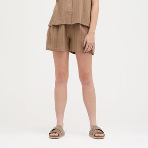 Linen Stripe Shorts in Umber