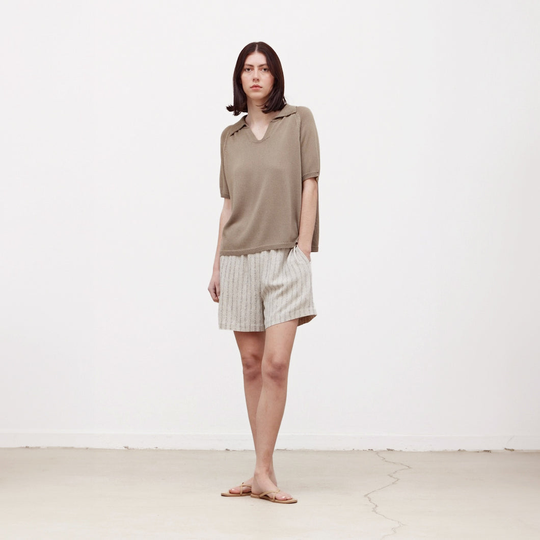 Linen Stripe Shorts in Oat