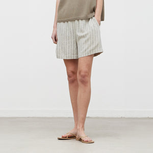 Linen Stripe Shorts in Oat