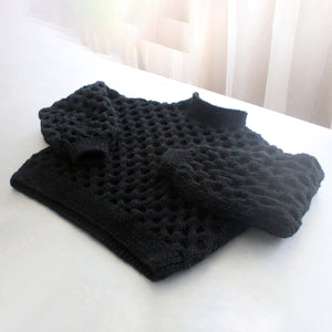 Waffle Wool Sweater in Black