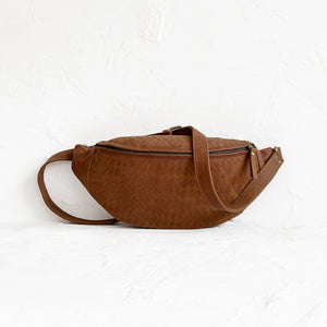 Atlas Woven Leather Bag in Saddle