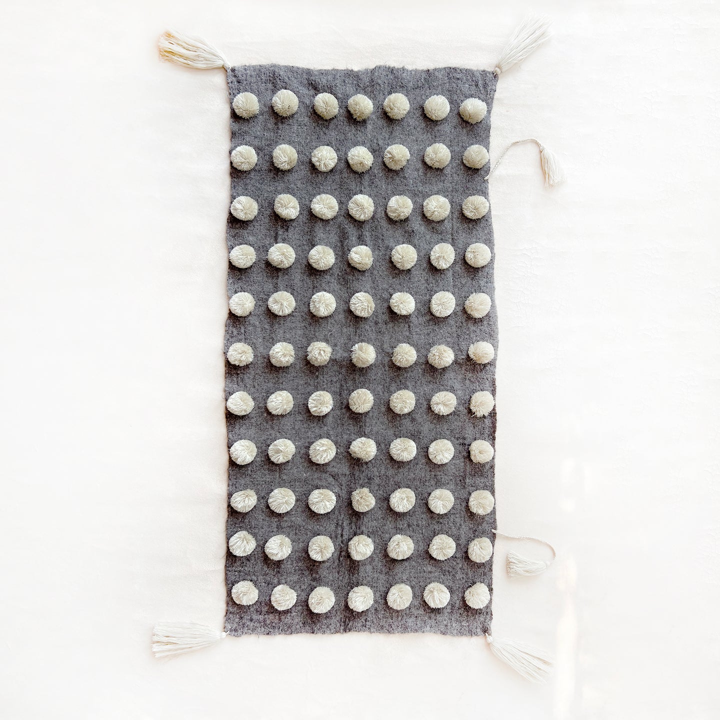 Wool Pom Wall Hanging in Gray and Cream