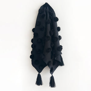 Wool Pom Wall Hanging in Black