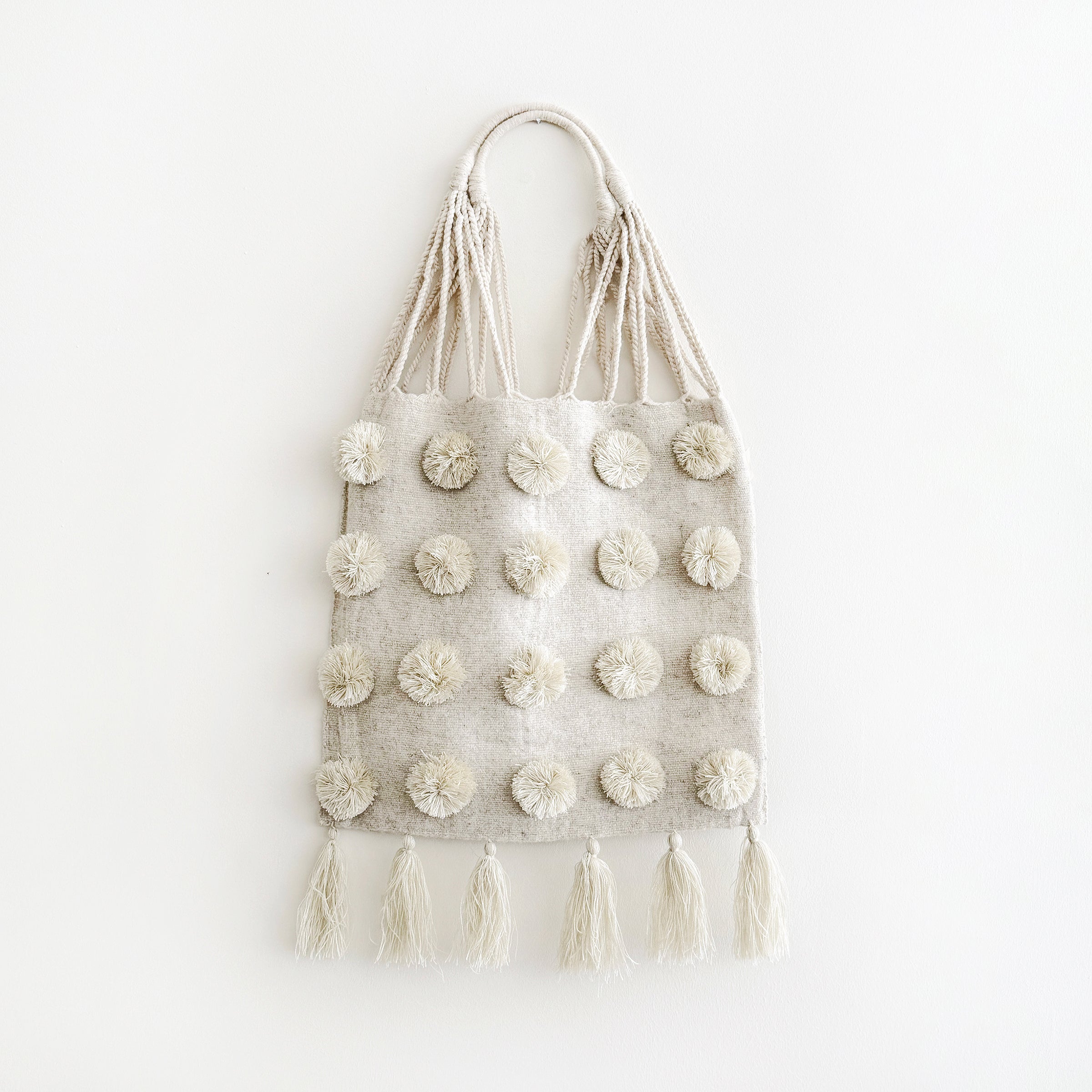 Wool Pom Shoulder Bag in Cream