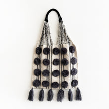 Load image into Gallery viewer, Wool Pom Shoulder Bag in Striped Cream &amp; Grey