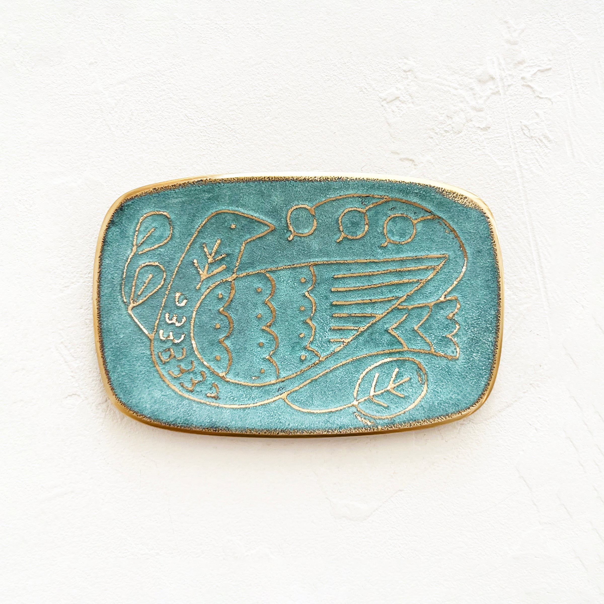 Brass Bird Tray in Green Blue