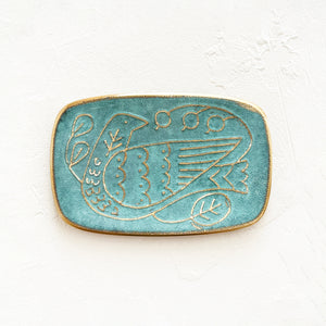 Brass Bird Tray in Green Blue