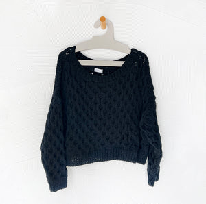 Waffle Cotton Sweater in Black