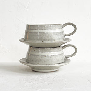 Cup and  Saucer Set in Speckled Gray