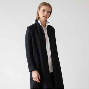 Long Fabio Linen Jacket in Black