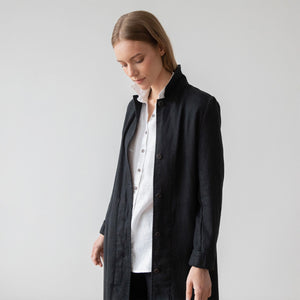 Long Fabio Linen Jacket in Black