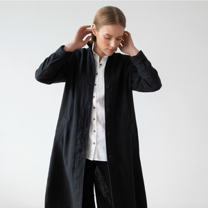 Long Fabio Linen Jacket in Black