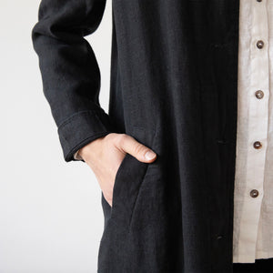 Long Fabio Linen Jacket in Black