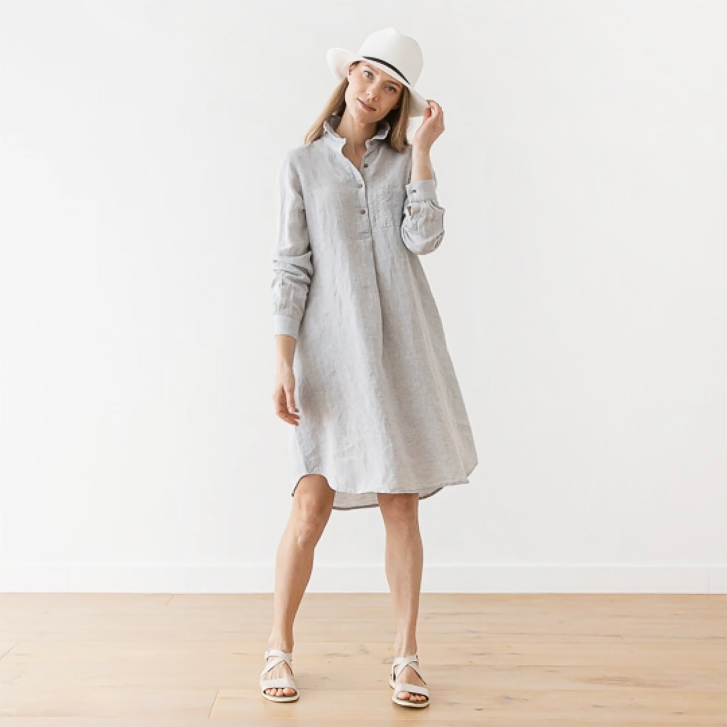 Camilla Linen Dress in Silver Melange