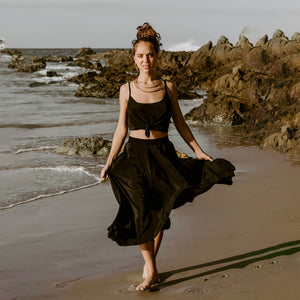 Silk Peony Skirt in Black