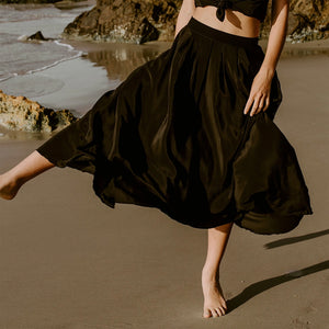 Silk Peony Skirt in Black