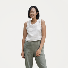 Load image into Gallery viewer, Serena Linen Cross Back Crop Top in Pure White