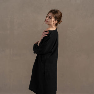 Selena Linen Tunic Dress in Black