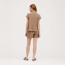 Load image into Gallery viewer, Linen Stripe Shorts in Umber