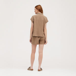 Linen Stripe Shorts in Umber