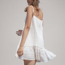 Load image into Gallery viewer, White Stripe Mini Ruffle Dress